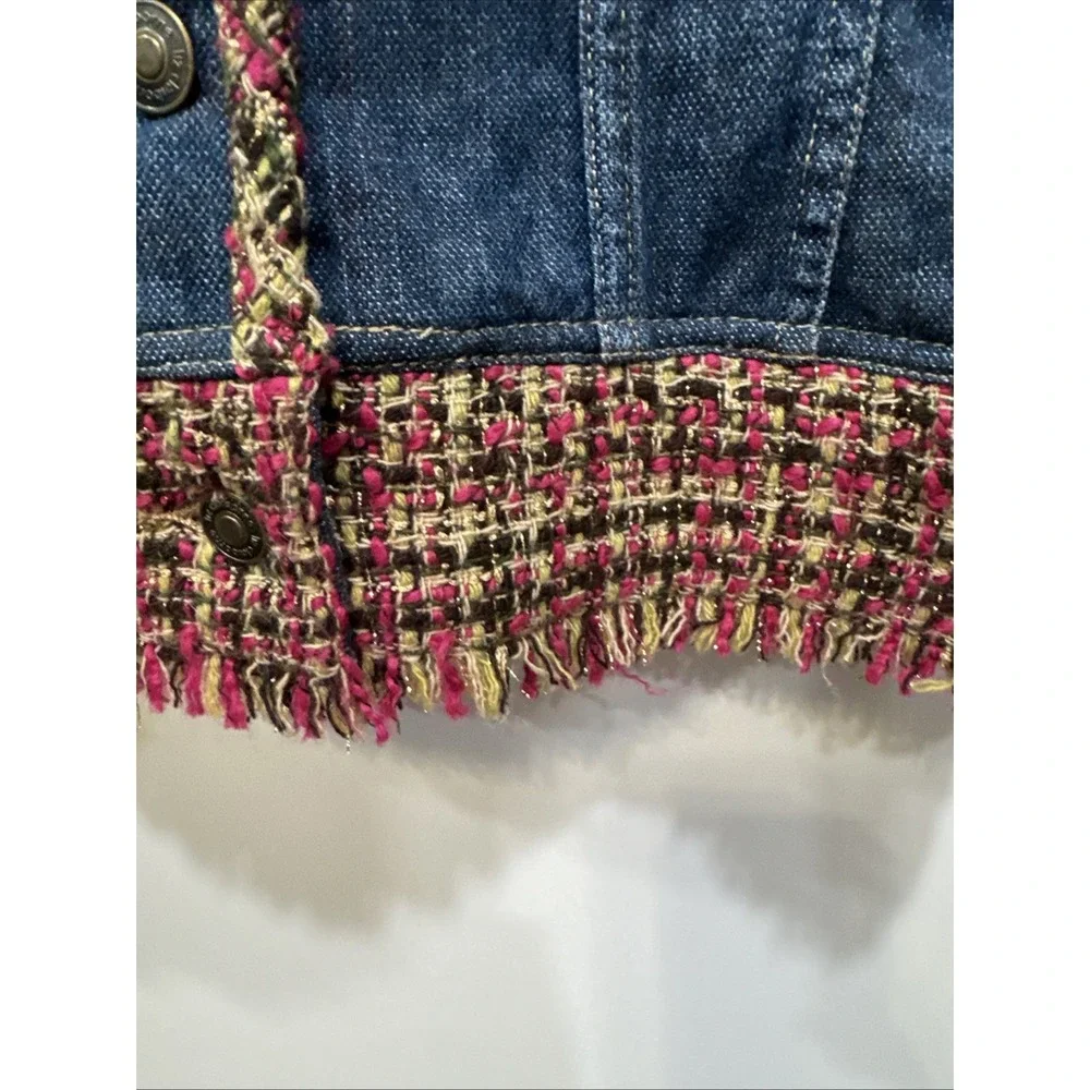 Liz Claiborne Jacket Womens XL Boho Jean Jacket Hippie Colorful Accents Fringe - Picture 3 of 16